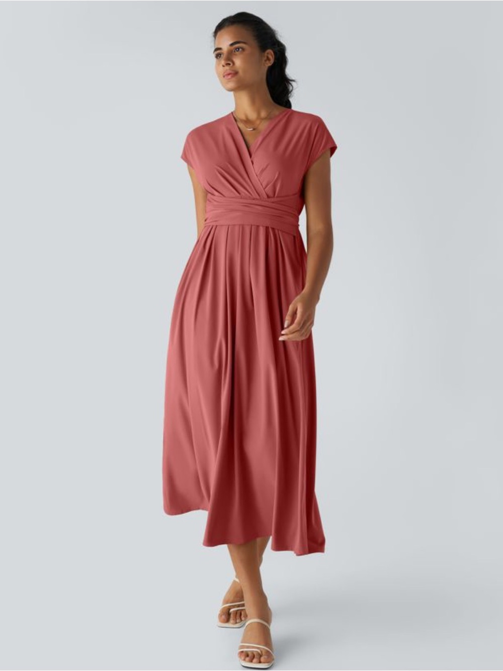 Halara Breezeful V Neck Short Sleeve Pocket Tie Back Quick Dry Midi Dress